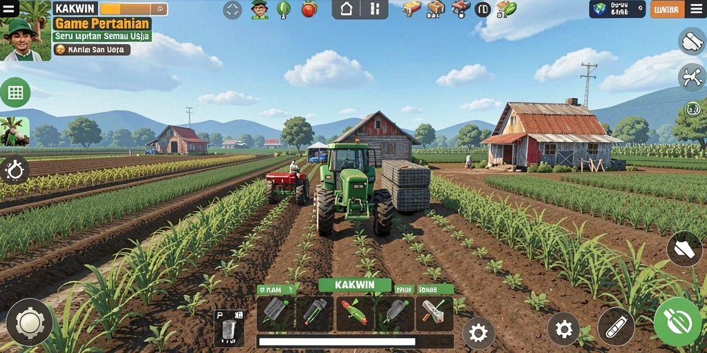 Tampilan gameplay KAKWIN yang seru saat bertani.