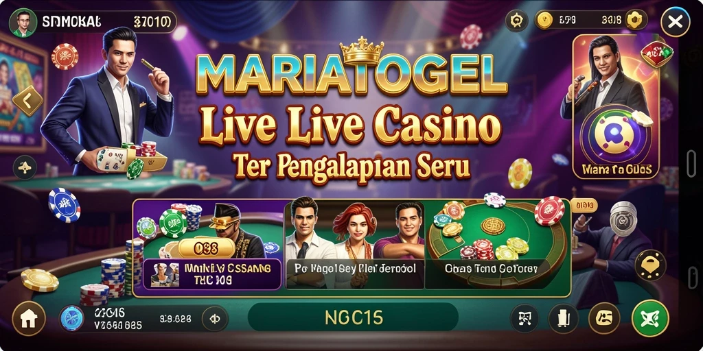 Screenshot gameplay MARIATOGEL menampilkan dealer langsung dan suasana kasino.