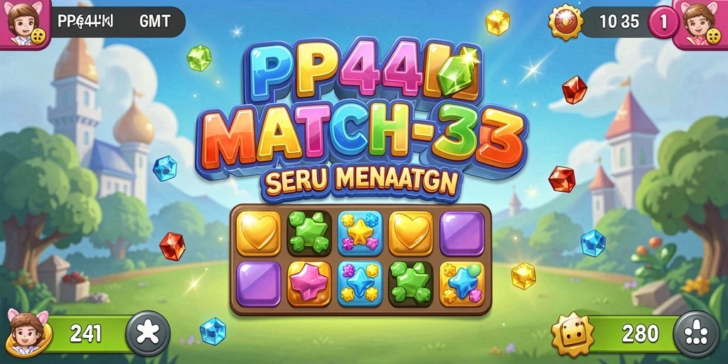 Screenshot gameplay PP444 menampilkan suasana permainan Match-3 yang seru.