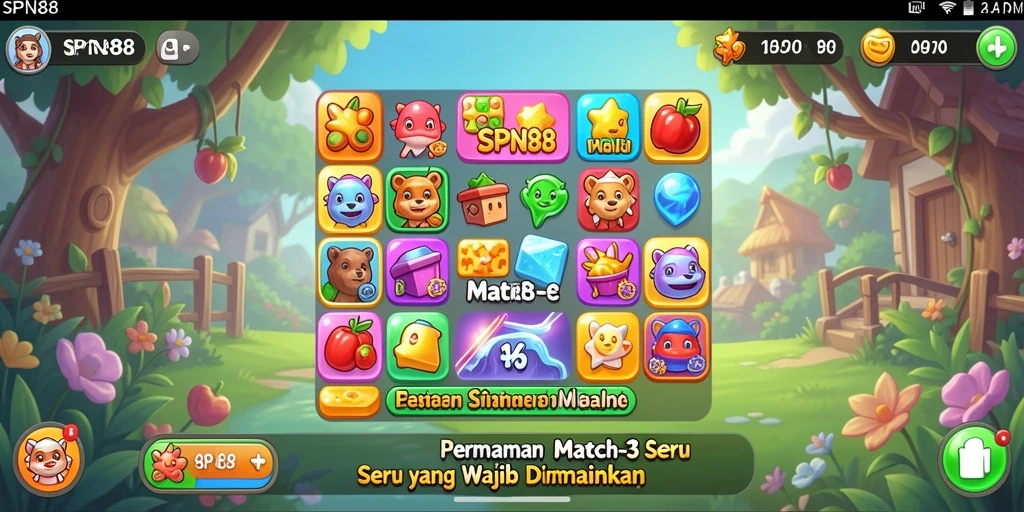 Tampilan gameplay SPN88 yang menarik dan penuh warna dalam genre Match-3.